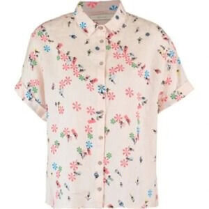 CYNTHIA ROWLEY NWOT Linen Beach Print Buttondown Shirt